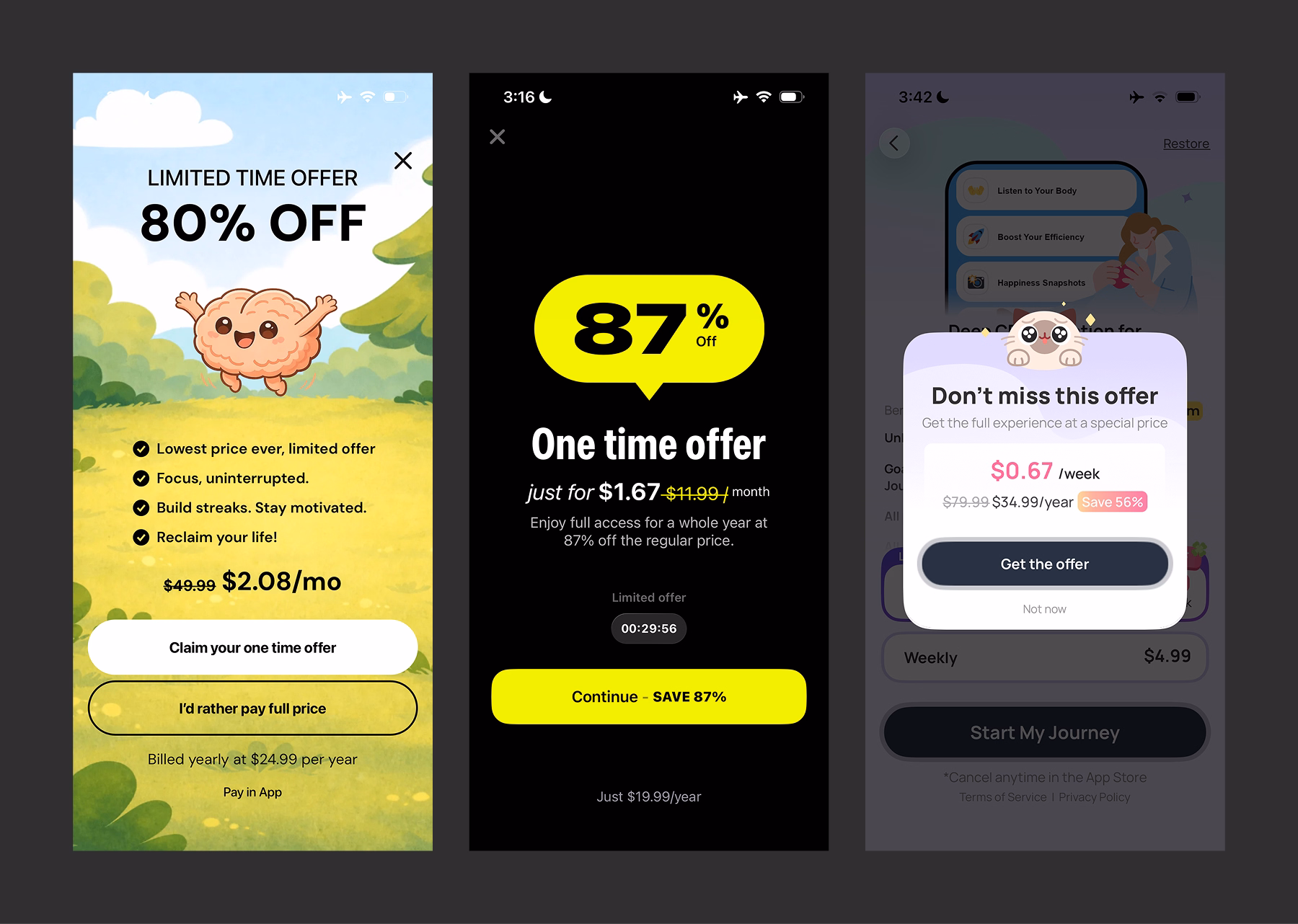 discounted offer on promotions paywall from BrainRot, 75Hard & Catzy app
